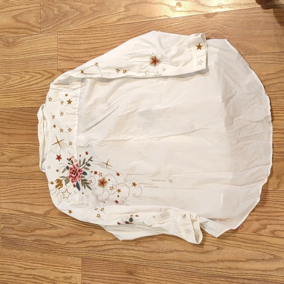 Johnny Was white embroidered button-down tunic high-low floral butterfly star XL - Picture 6 of 7
